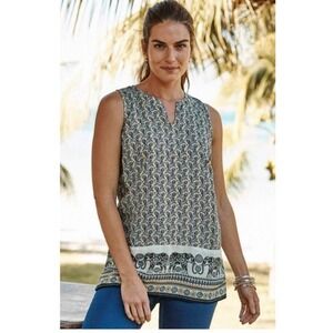 J‎ Jill Love Linen Petite Sleeveless Top Elephant Print Boho Chic